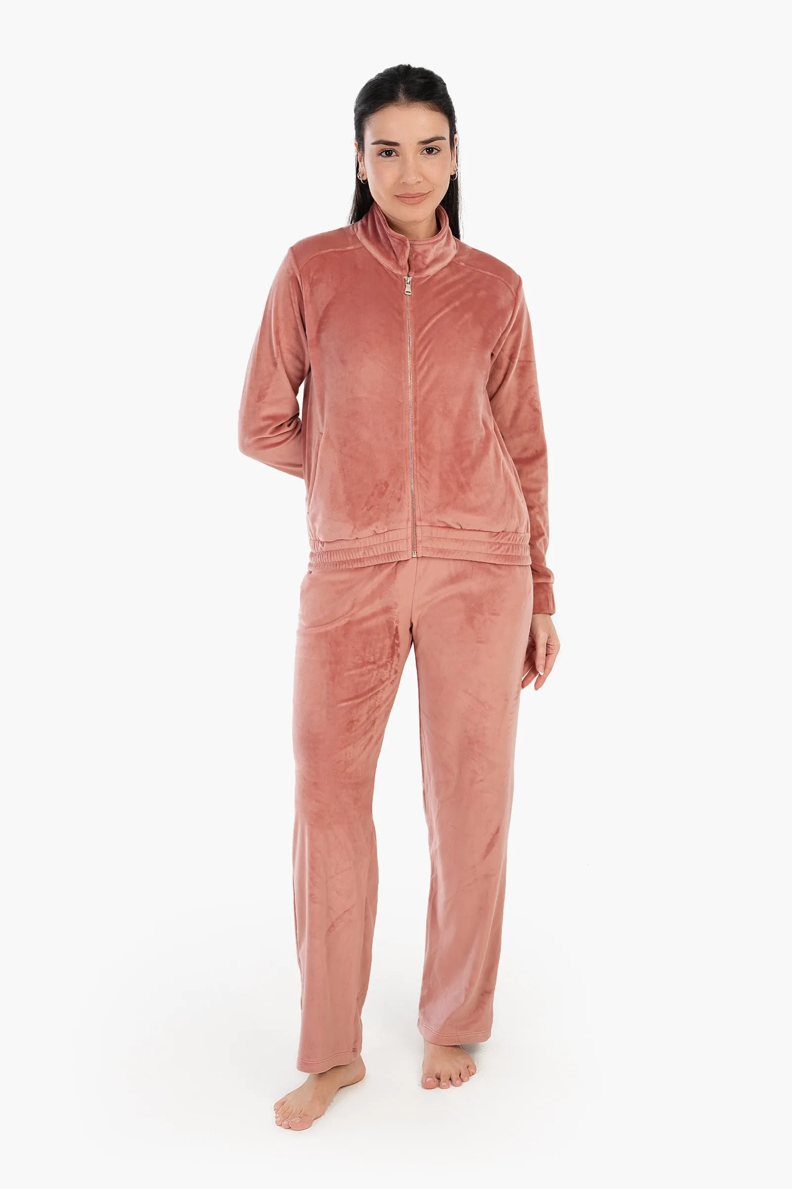 Stand Collar Velvet Pyjama Set