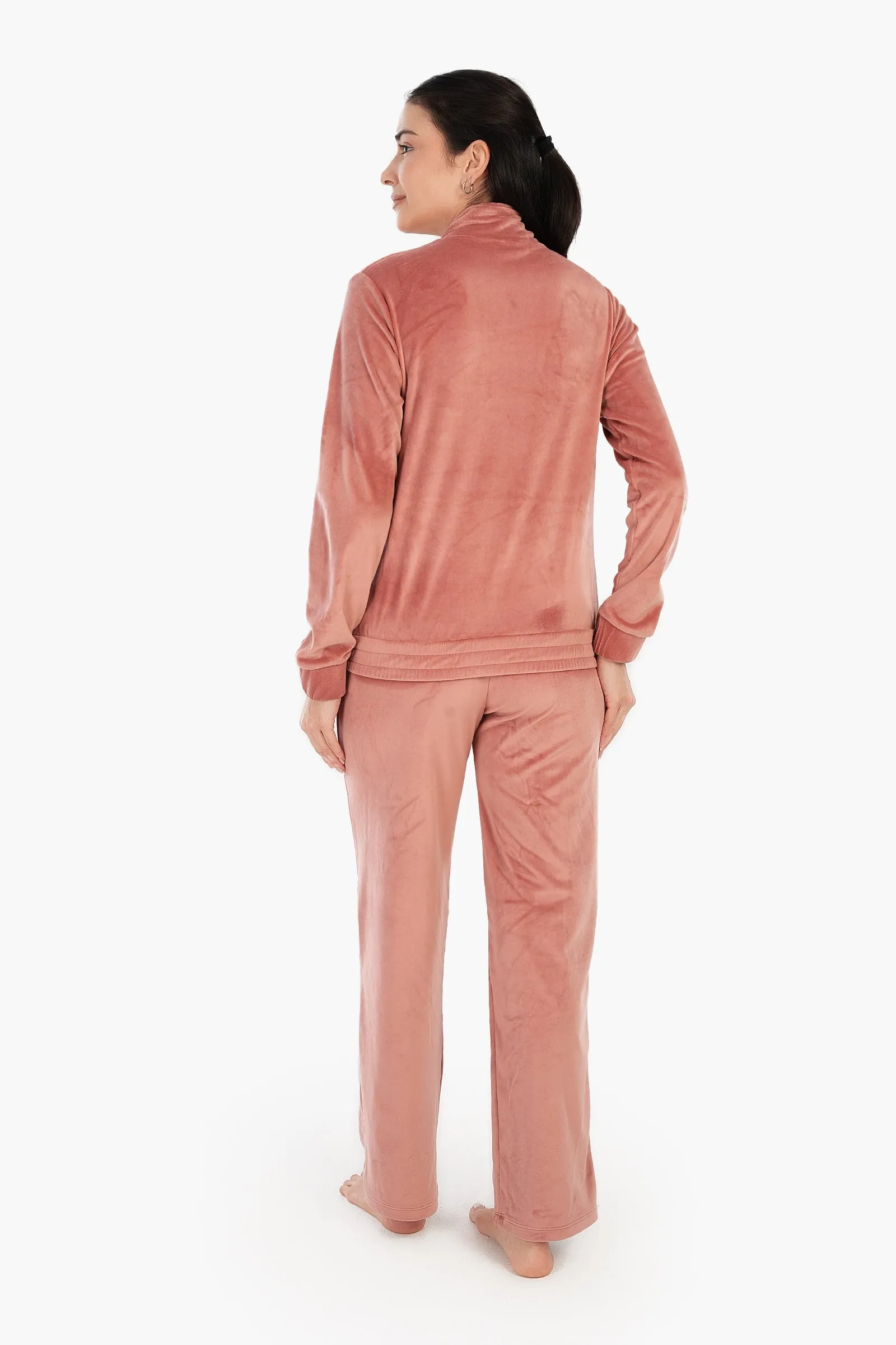 Stand Collar Velvet Pyjama Set