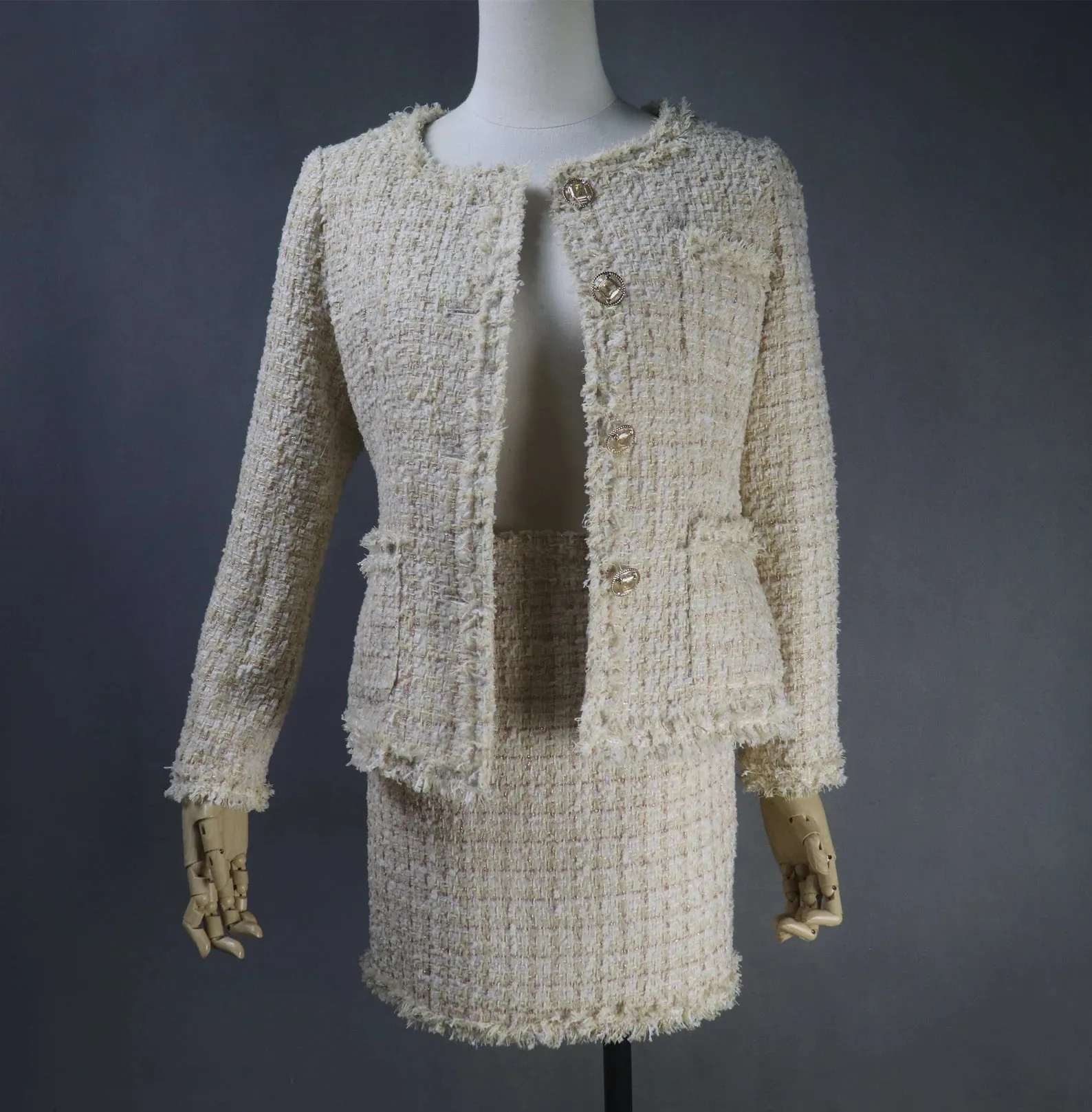 Tailor Made Sparkle Threads Tweed Light Beige Jacket Coat Blazer   Skirt / Shorts/ Trousers Suit