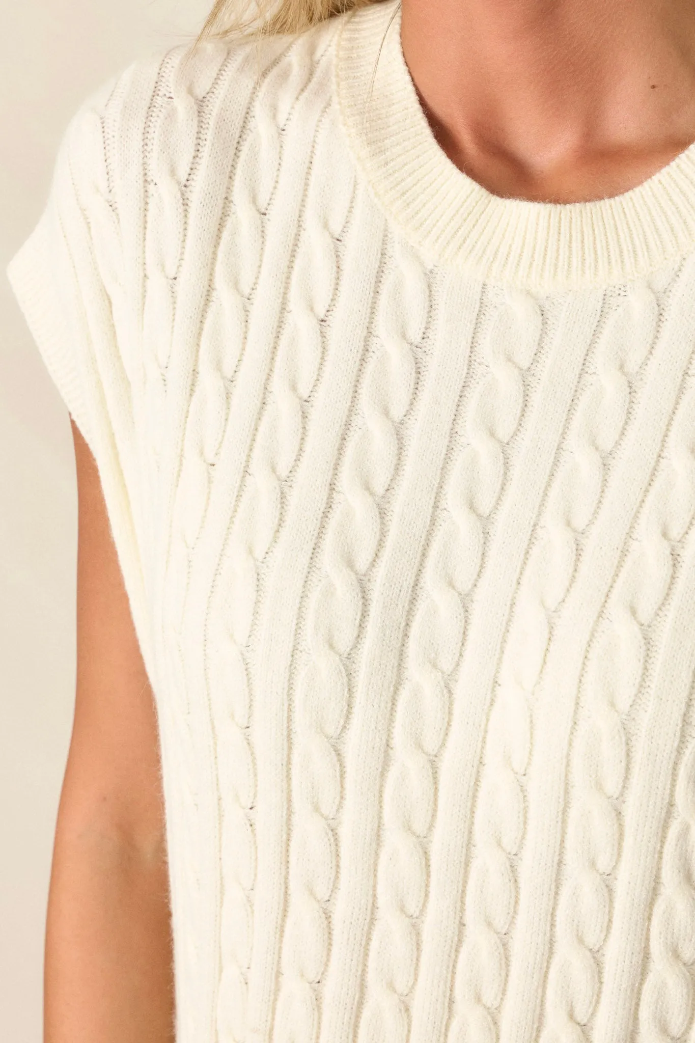 Talking To You White Cable-Knit Sleeveless Sweater