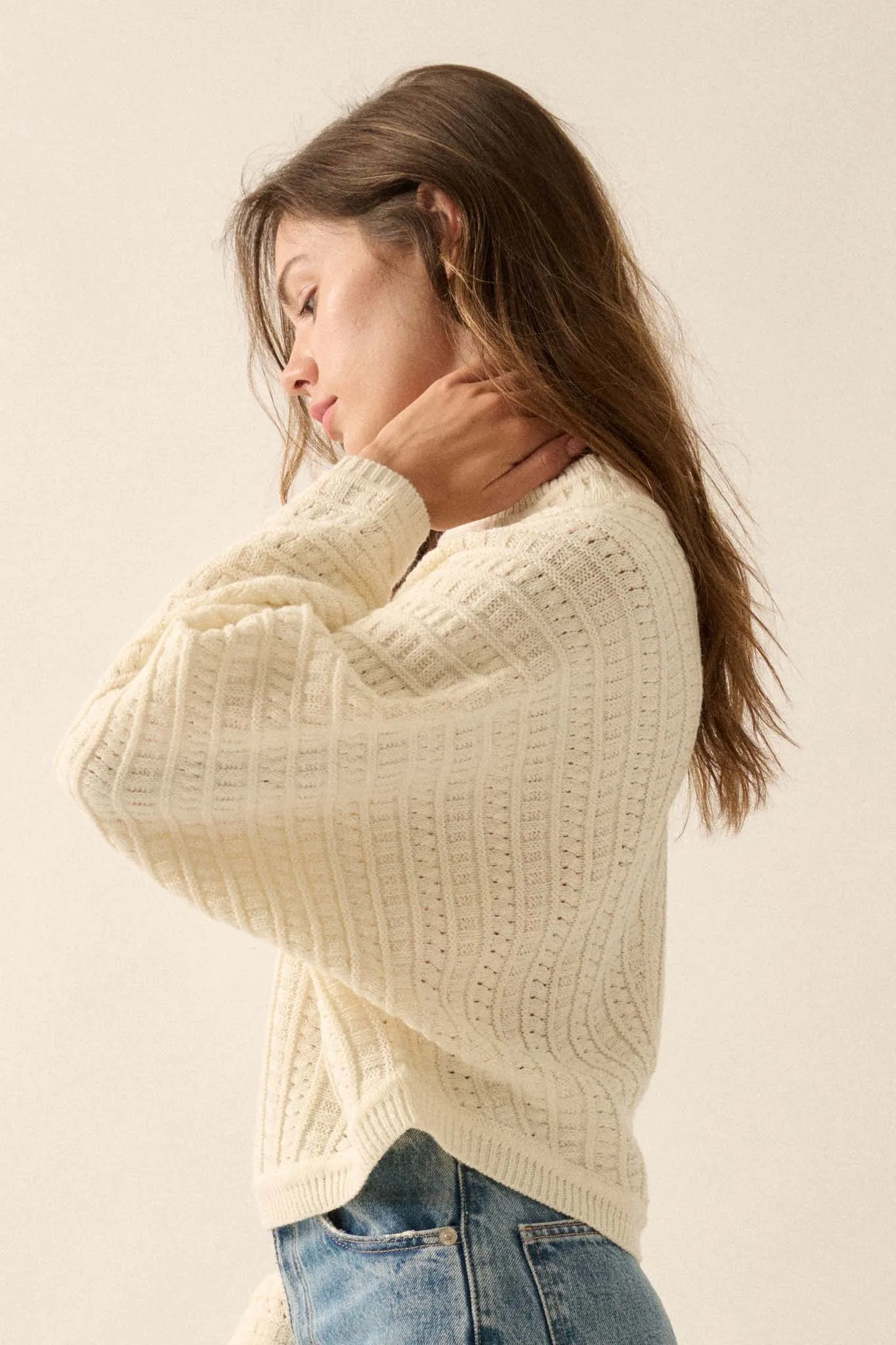 Warm Wishes Pointelle Cable Knit Dolman Sweater