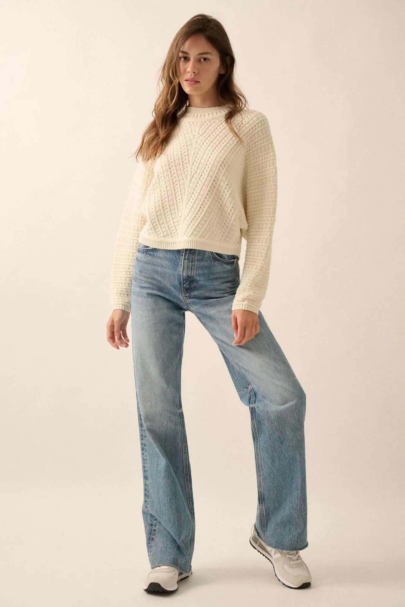 Warm Wishes Pointelle Cable Knit Dolman Sweater