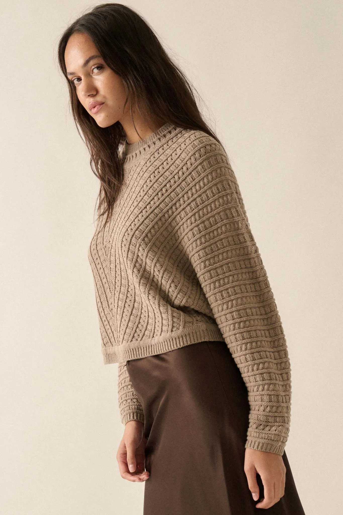 Warm Wishes Pointelle Cable Knit Dolman Sweater