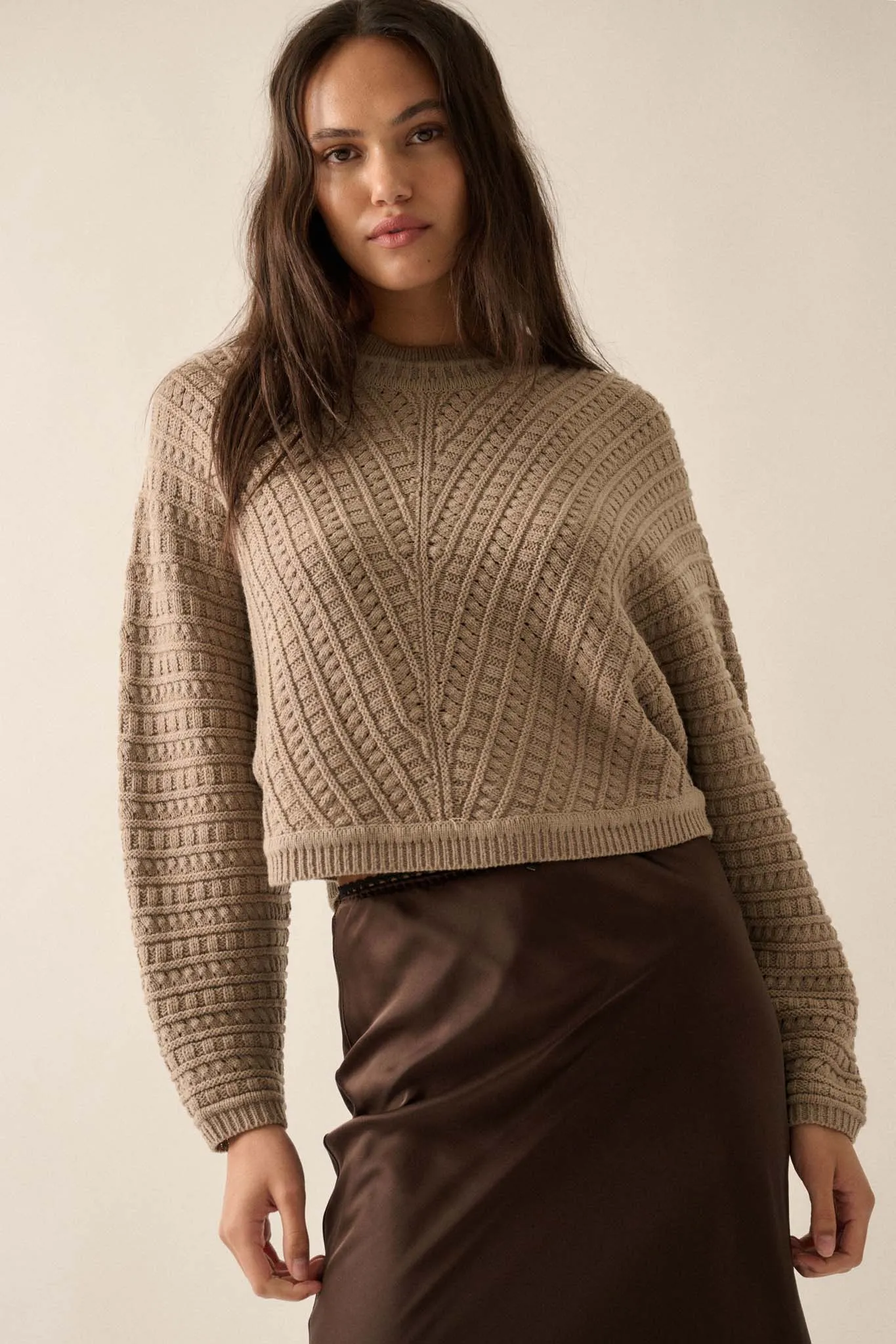 Warm Wishes Pointelle Cable Knit Dolman Sweater