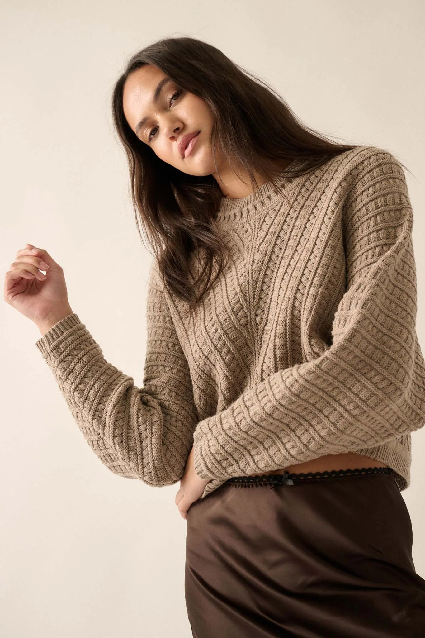 Warm Wishes Pointelle Cable Knit Dolman Sweater