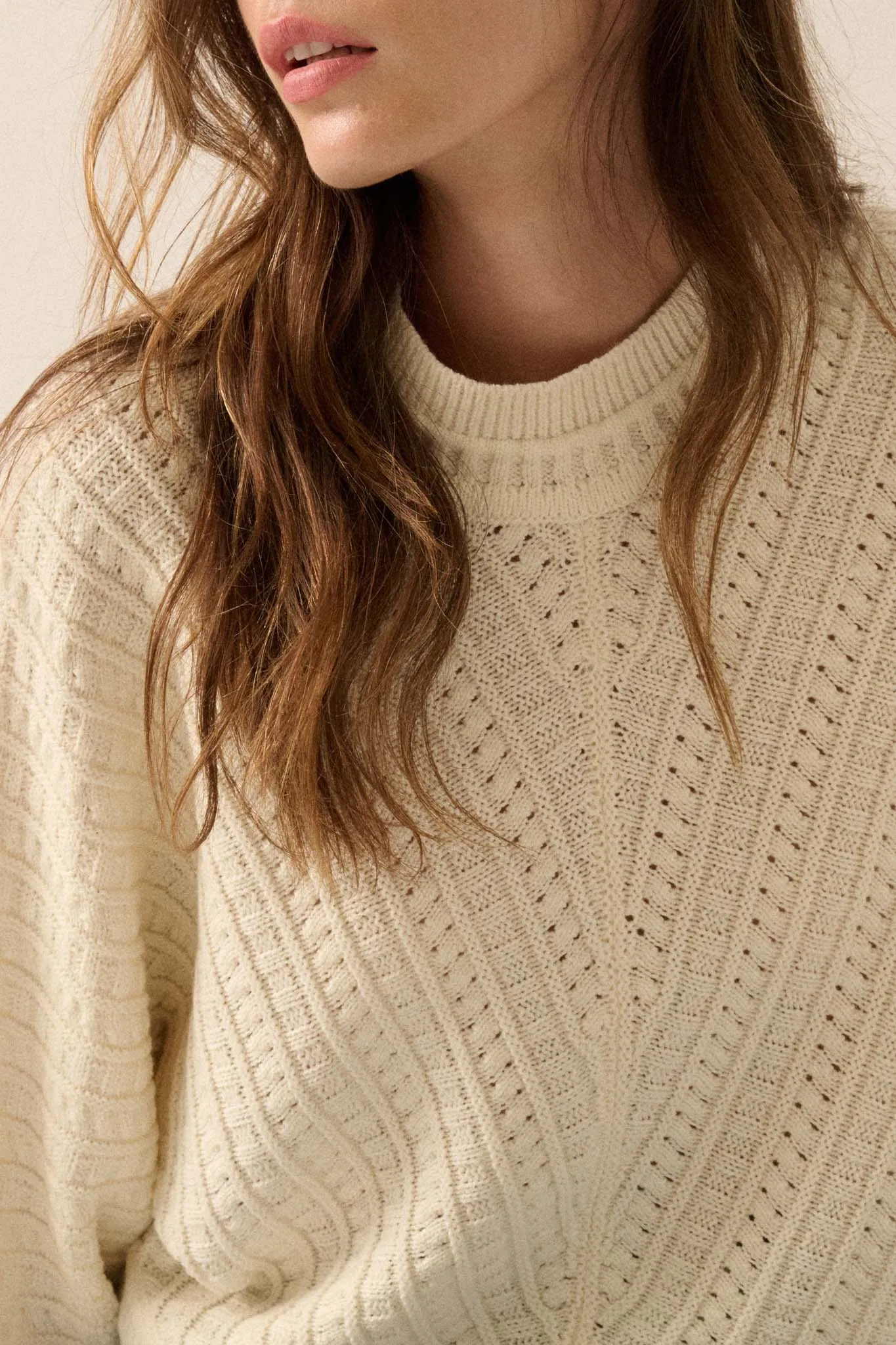 Warm Wishes Pointelle Cable Knit Dolman Sweater