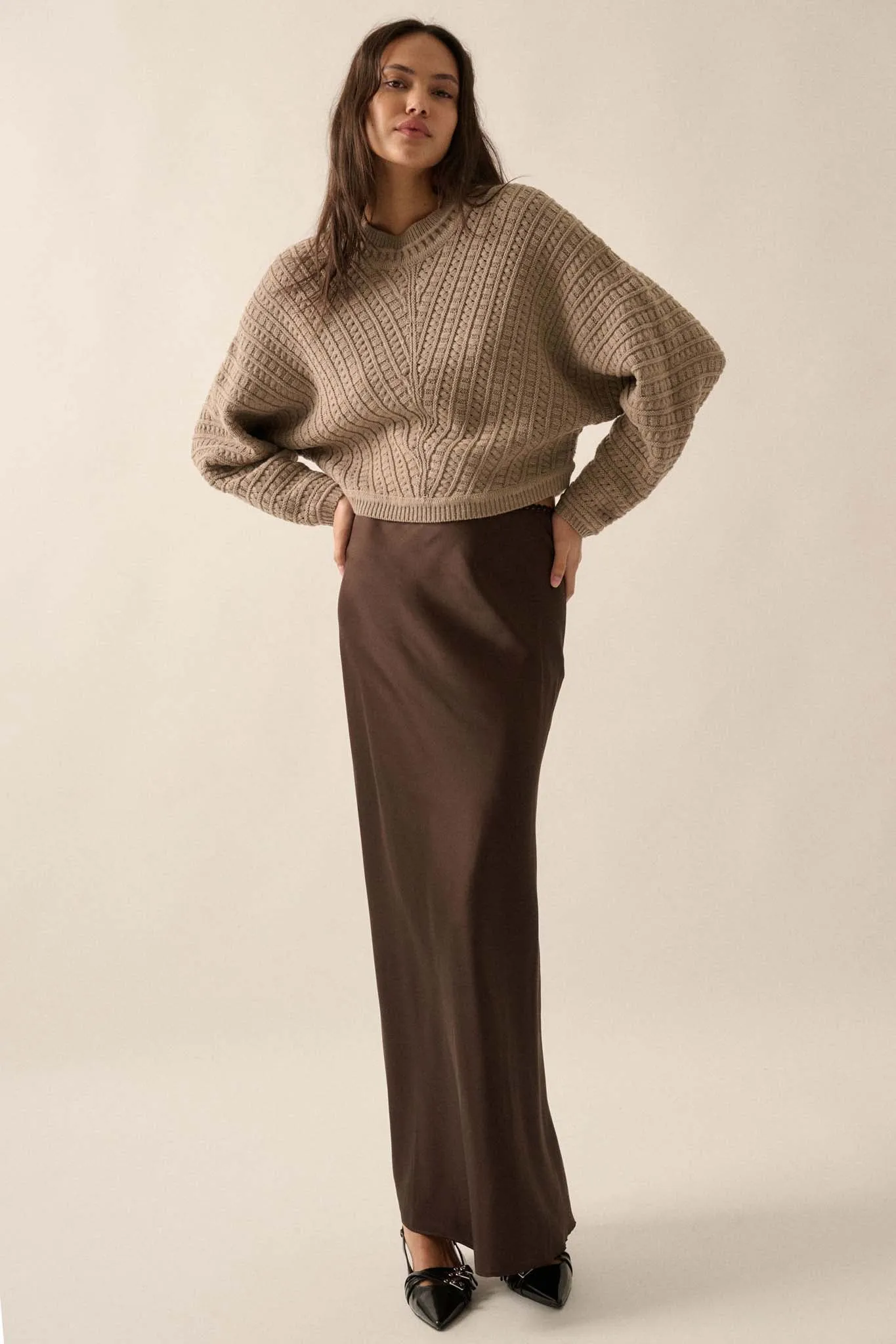 Warm Wishes Pointelle Cable Knit Dolman Sweater