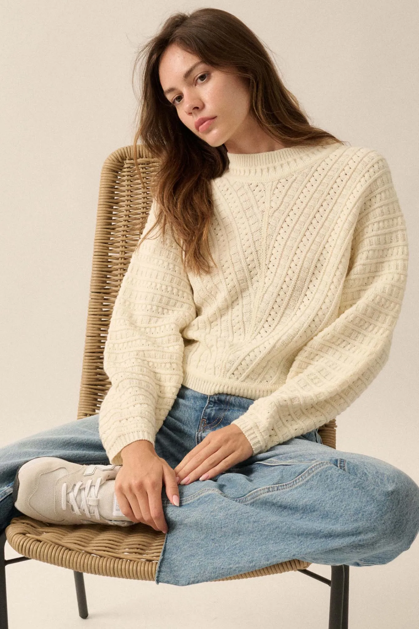 Warm Wishes Pointelle Cable Knit Dolman Sweater