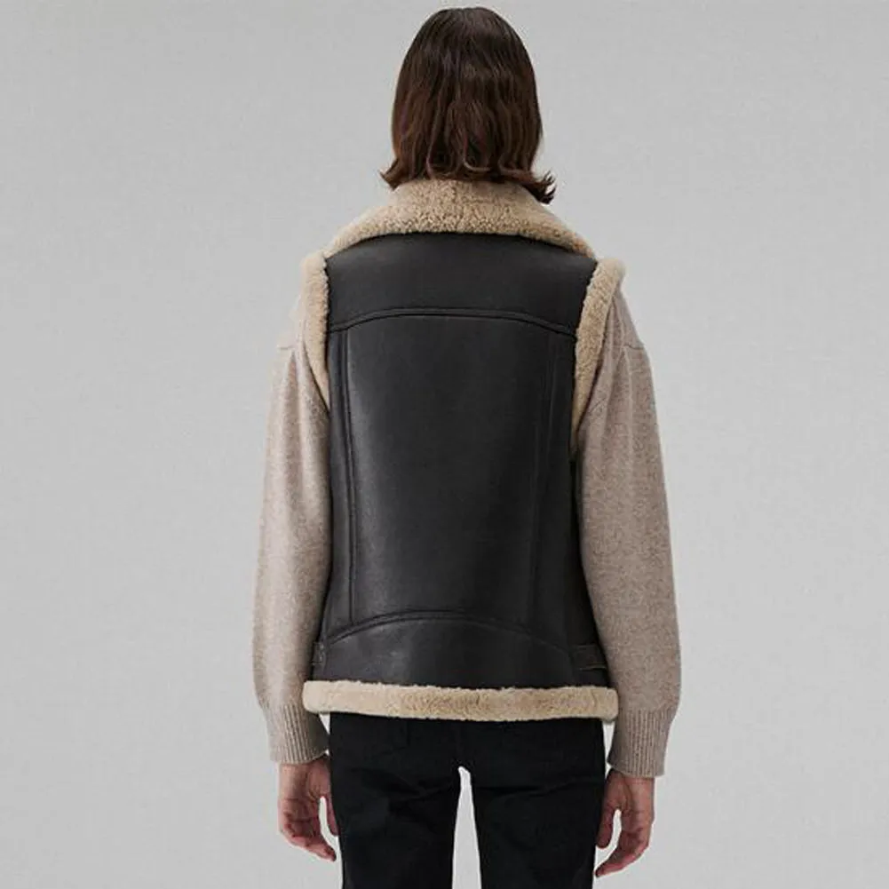 Women's Dark Brown Shearling Winter Vest