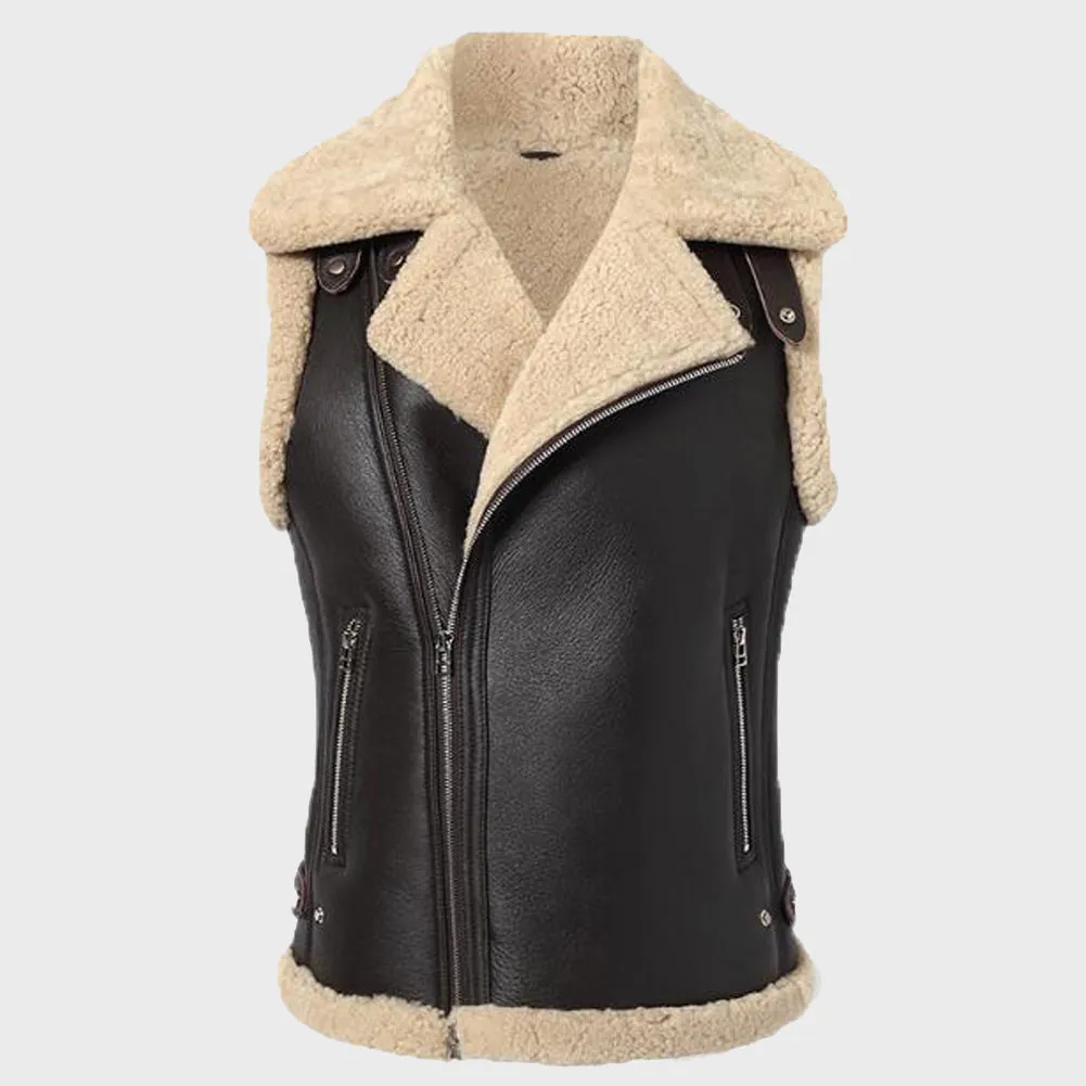 Women's Dark Brown Shearling Winter Vest