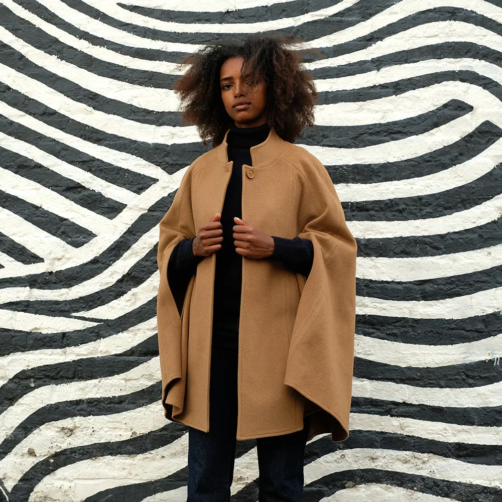 Wool and Cashmere Cape in Camel