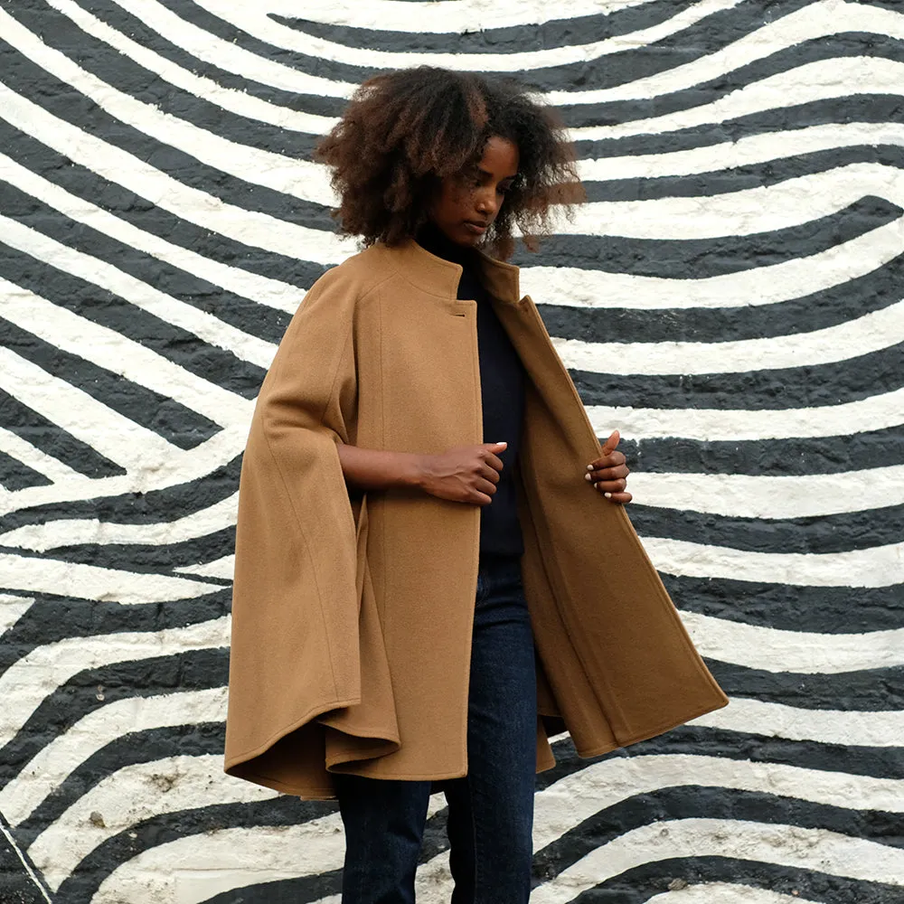 Wool and Cashmere Cape in Camel