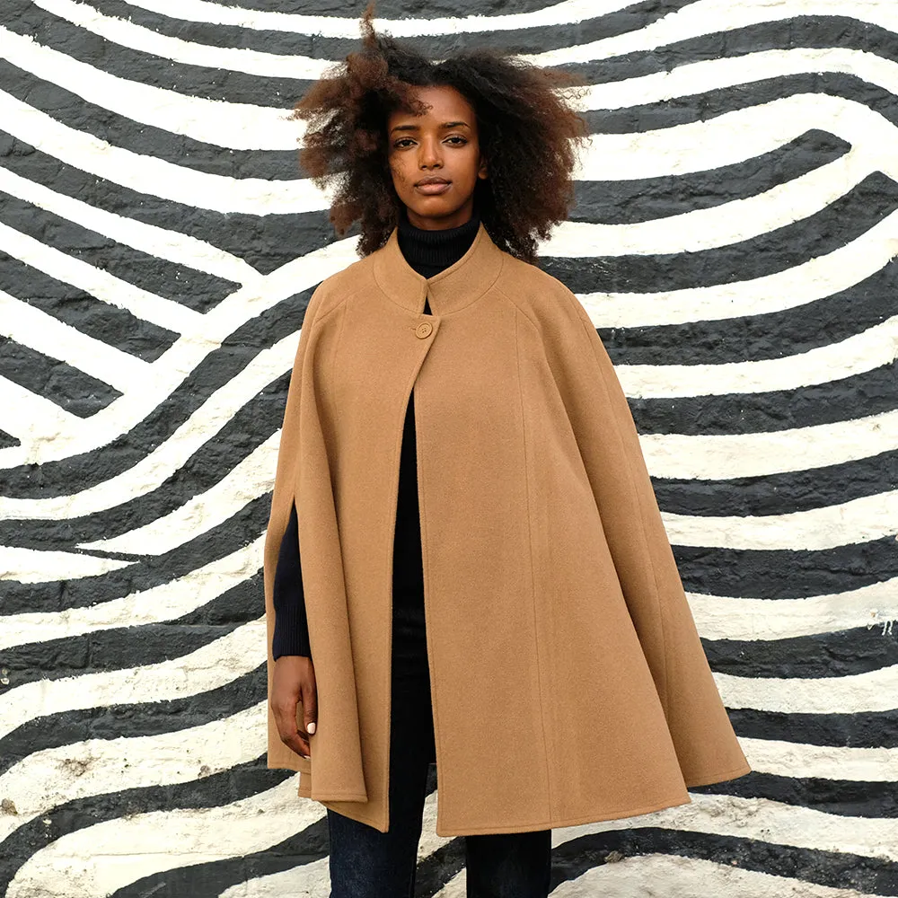 Wool and Cashmere Cape in Camel