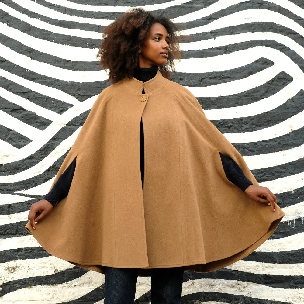 Wool and Cashmere Cape in Camel