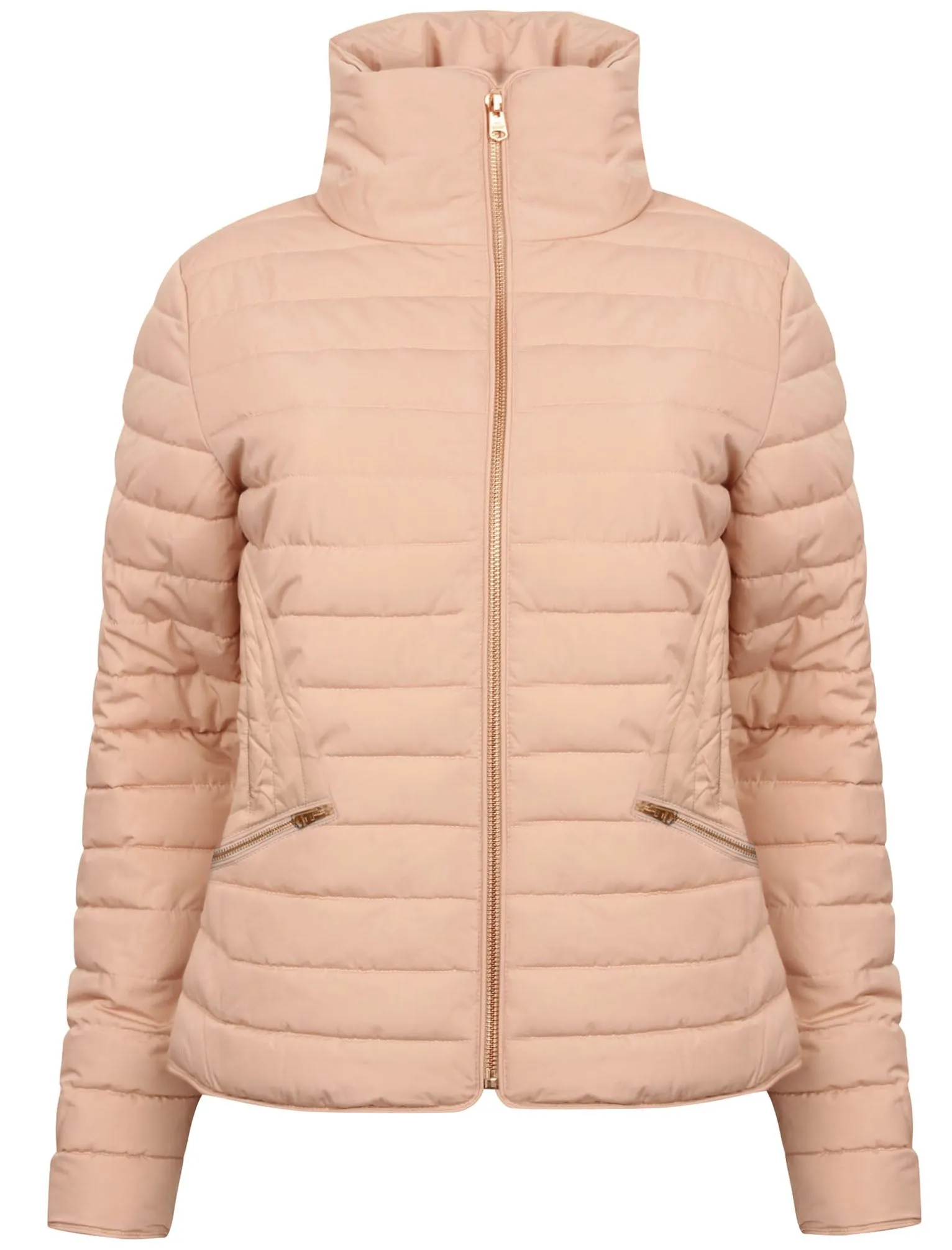 Zelda 2 Funnel Neck Quilted Jacket in Blush Pink - Tokyo Laundry