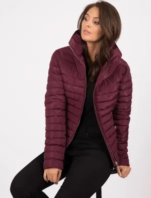 Zelda 2 Funnel Neck Quilted Jacket in Burgundy - Tokyo Laundry